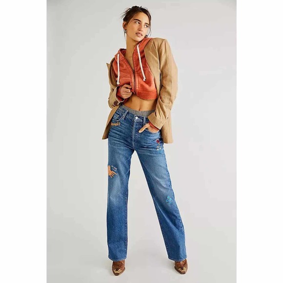 Mother The Rambler Sneak Wide Leg Jeans in Running with Scissors - Picture 1 of 16
